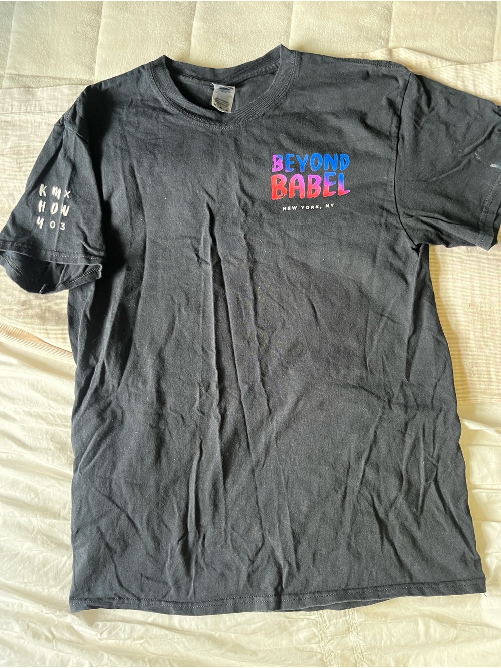 Gildan Black Tee with Purple & Pink Chest Graphic